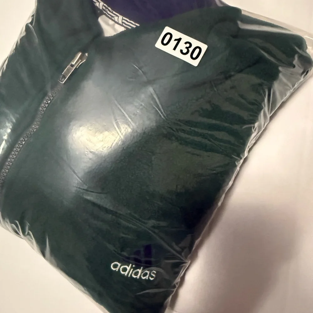 Vintage Adidas Pullover Men 2XL 1/4 Zip Fleece Green with Purple Logo 90s 0130A4